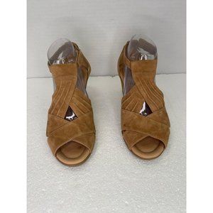 Earth Curvet Wedge Leather Sandals 9B Chestnut Brown